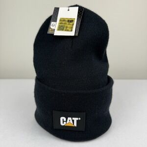 CAT Caterpillar Beanie Hat Navy Blue Trademark Cuffed Pull On Logo Men NWT